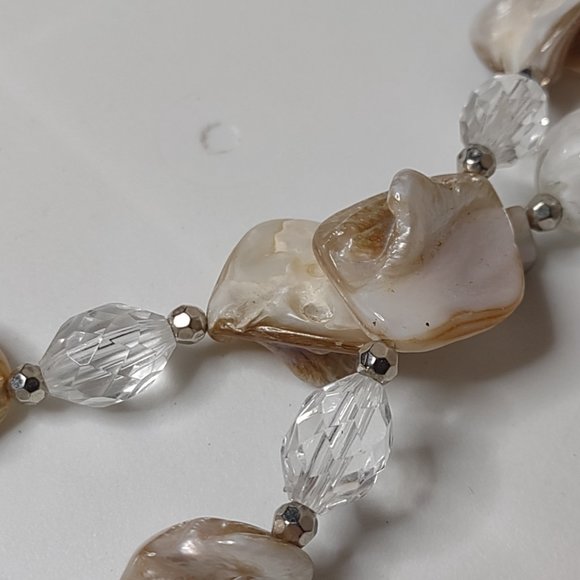 Two Layer Shell, Plastic, And Glass Bead Necklace Adjustable 17 To 20 Inches - Picture 6 of 10